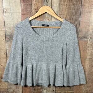 Express Gray Ribbed Knit Peplum Sweater Bell Sleeve Angora Wool Blend Small